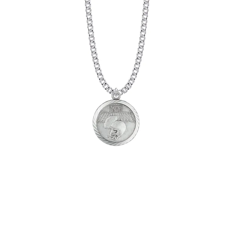 15/16 Inch Round Sterling Silver Boy's Football Player Helmet Medal with Cross on Back