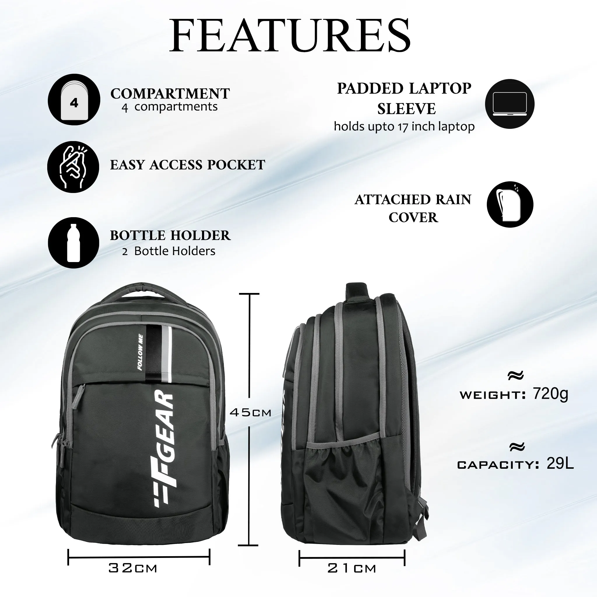 Airmate 29L DK Grey Backpack with raincover