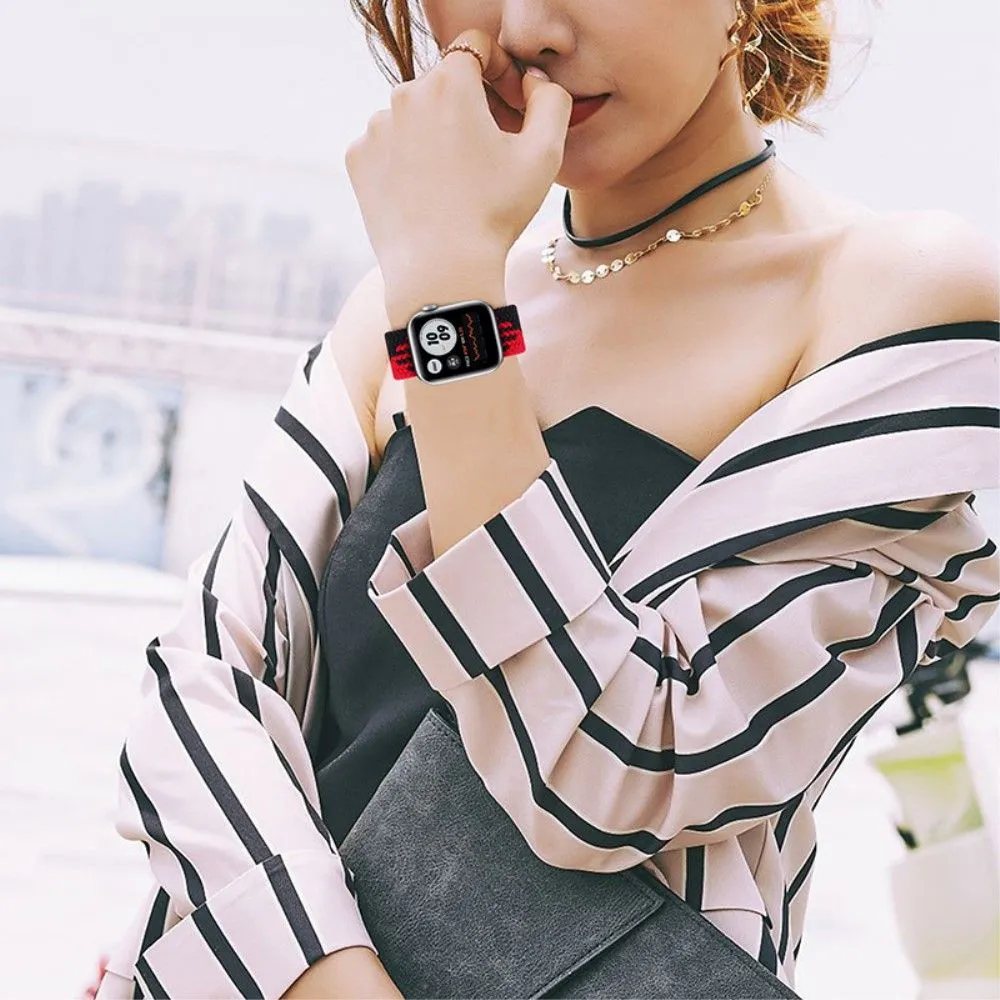 Apple Watch (45mm) elastic watch strap - Black / Red Splicing / Size: S