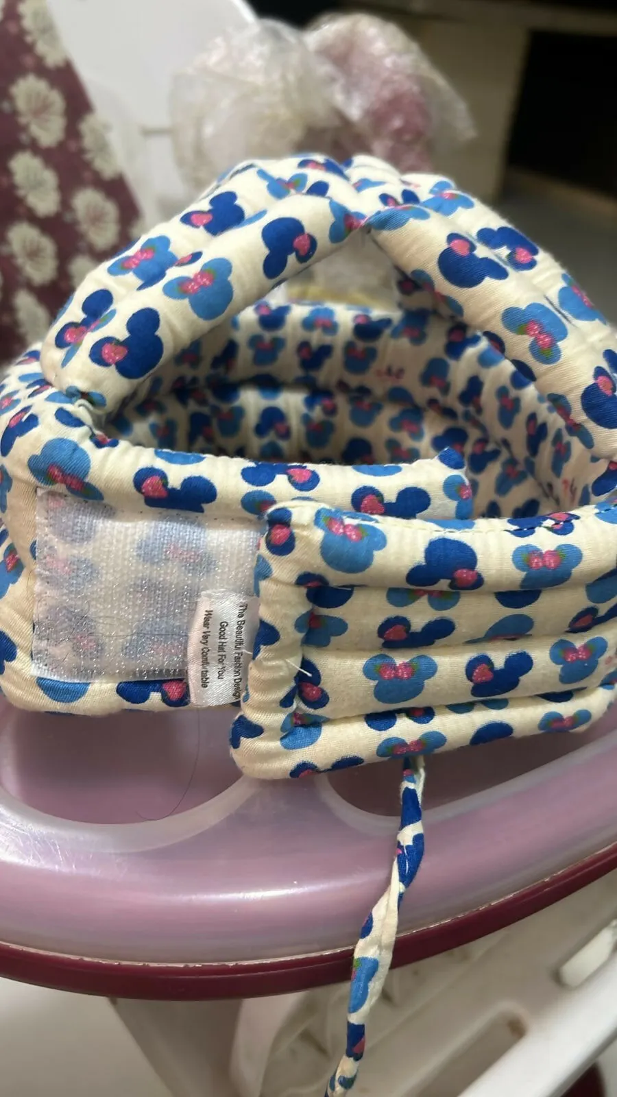 Baby adjustable safety helmet Minnie mouse print white blue