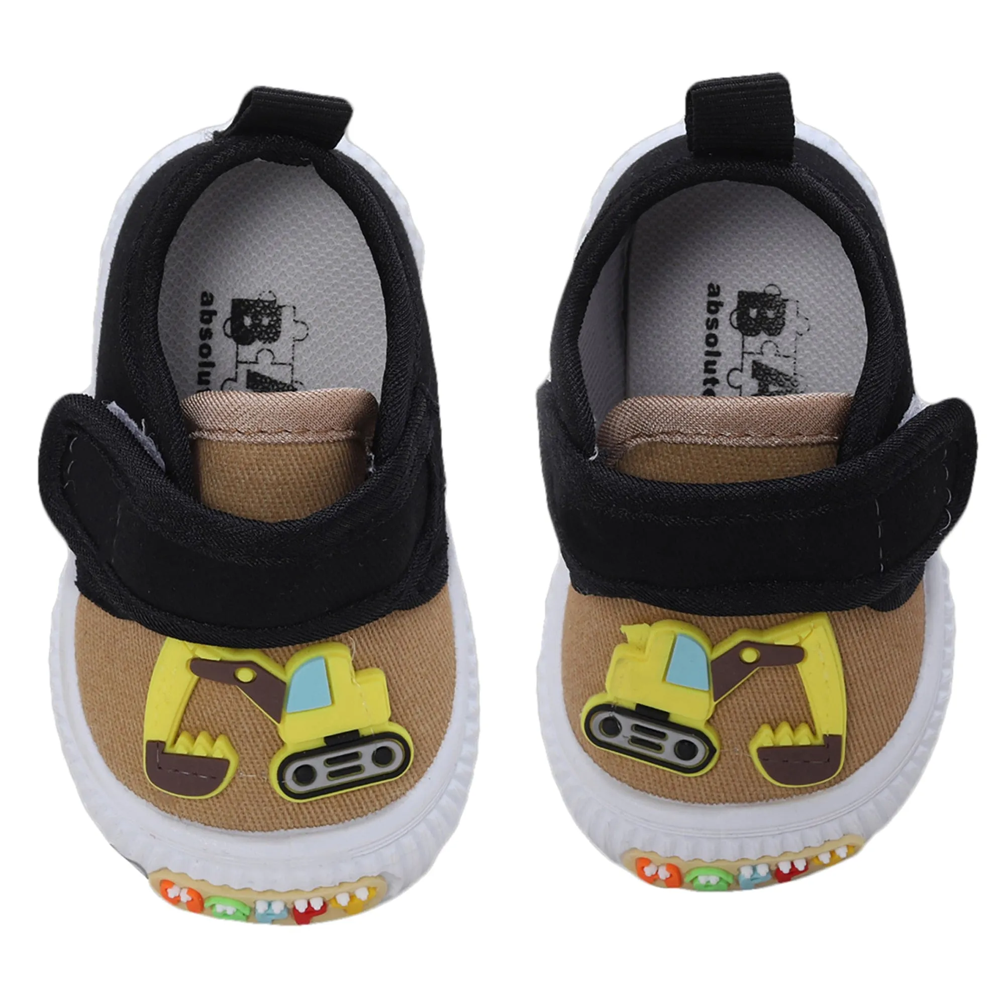 Baby Moo Truck Applique Velcro Strap Anti-Skid Chu Chu Sound Sneakers - Khaki