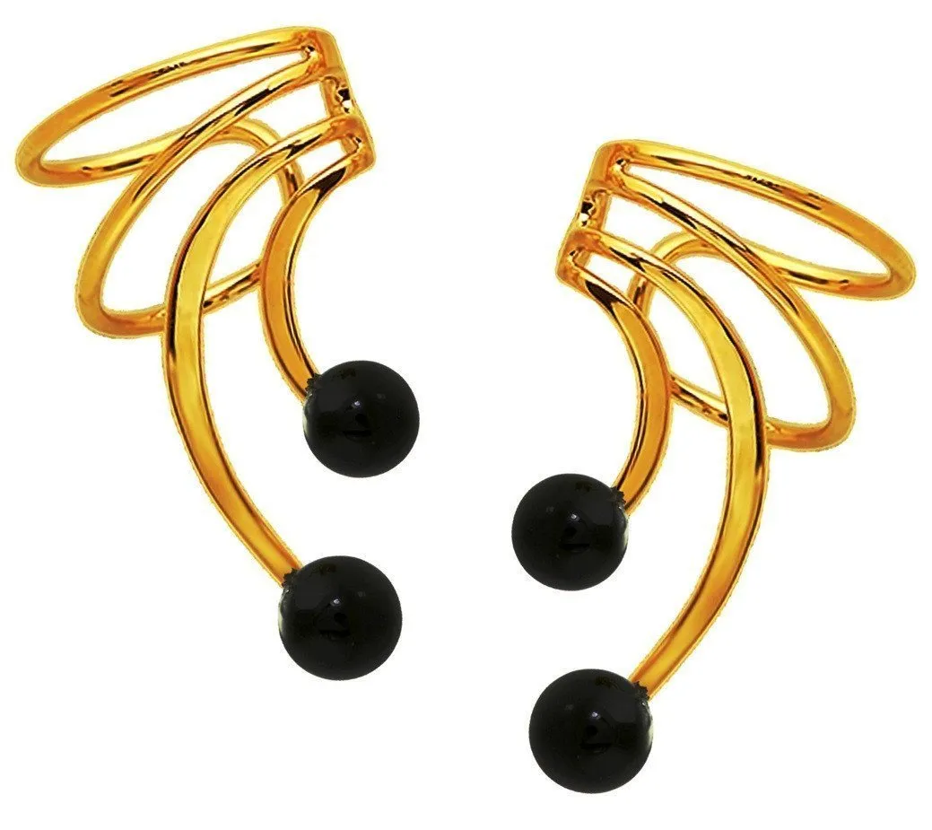 Black Onyx Gems Short Wave Ear Cuff