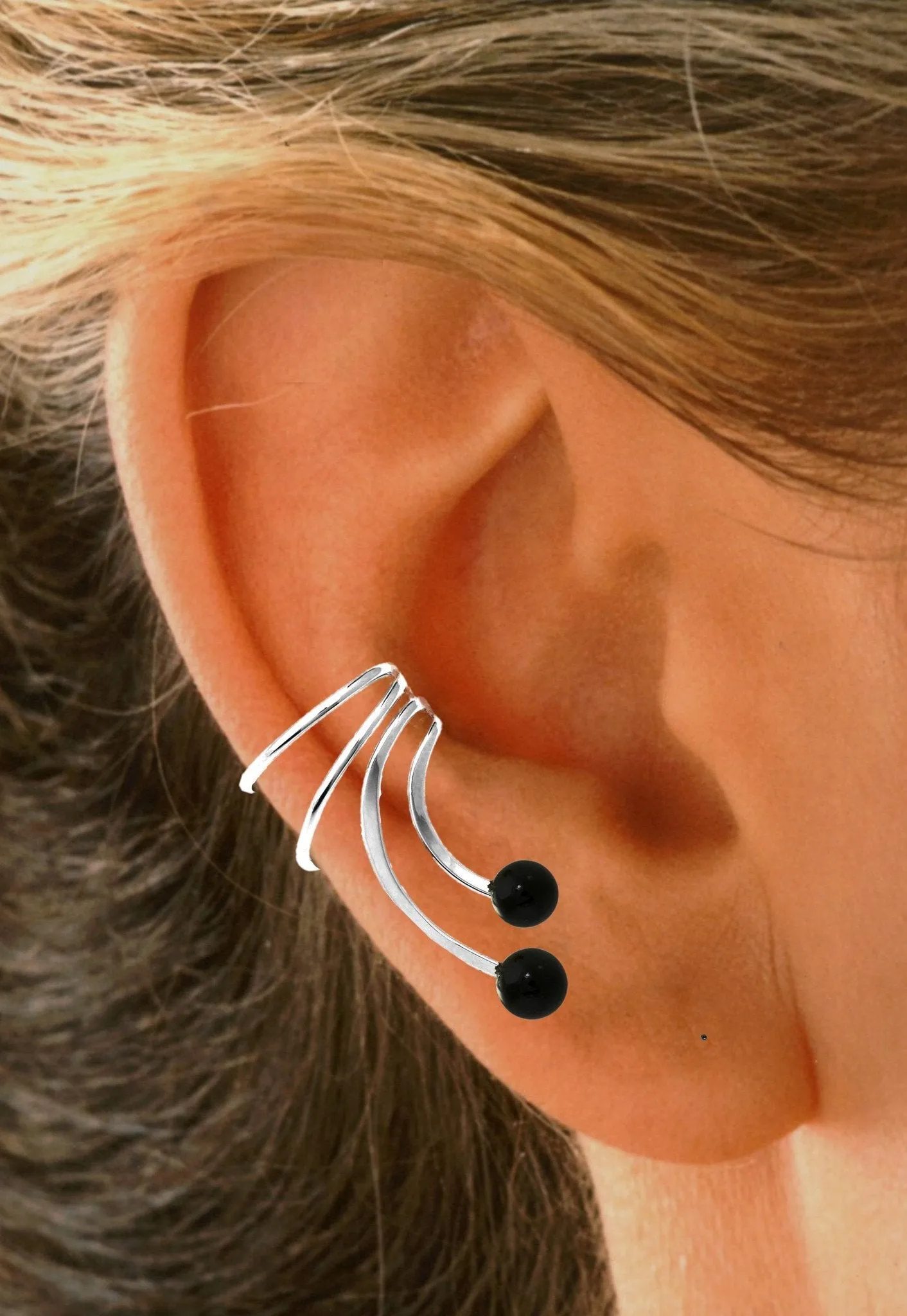 Black Onyx Gems Short Wave Ear Cuff