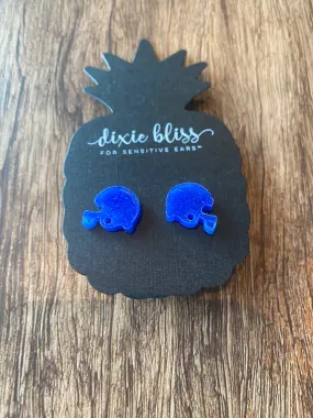 Blue Football Helmet Stud Earrings