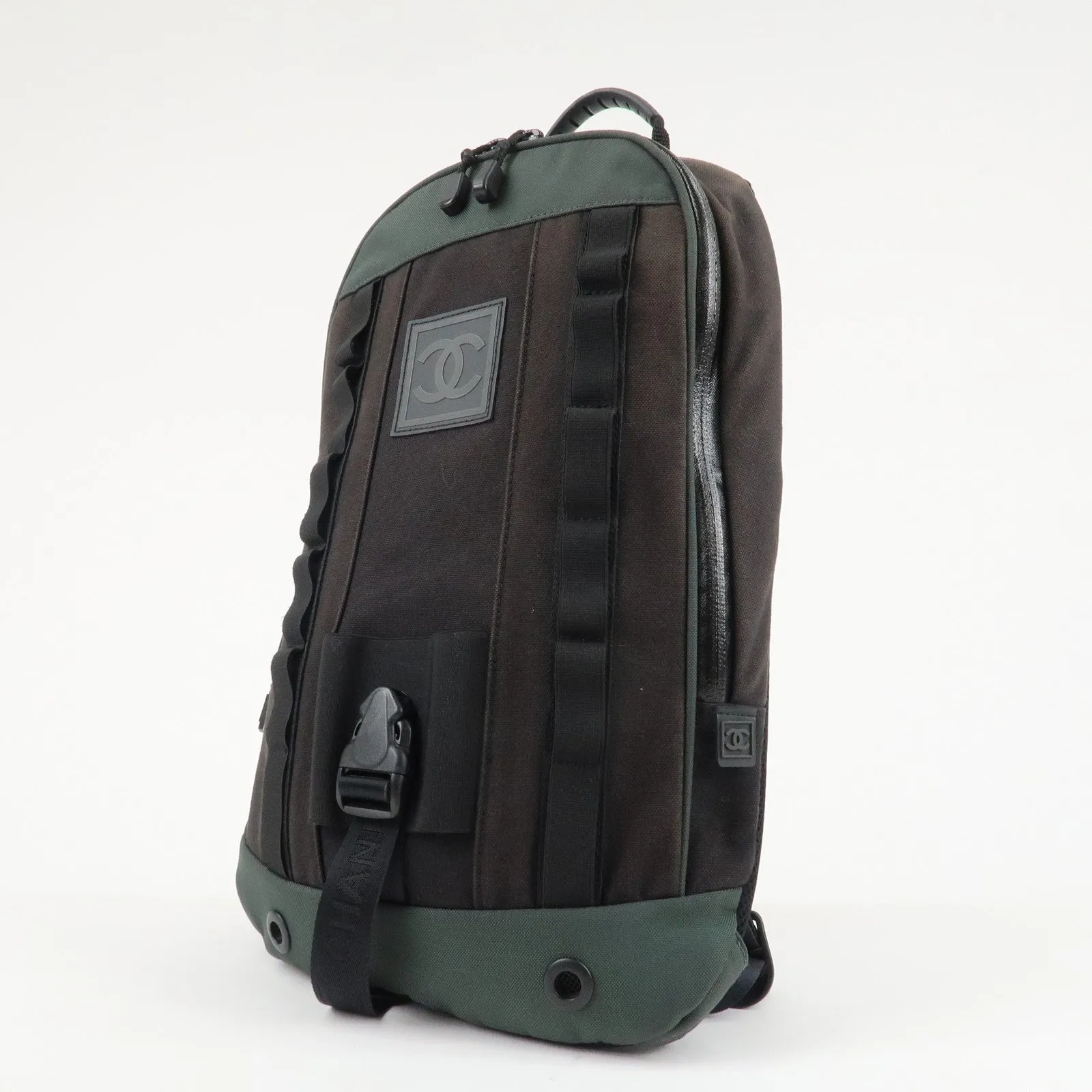 CHANEL CHANEL Sports Canvas Backpack Black Green Used