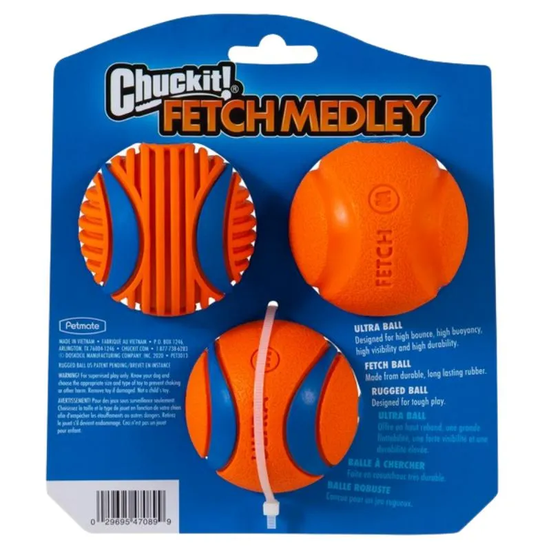 Chuckit Fetch Medley - Generation 3 - Rubber Dog Balls x 3 ( Medium )