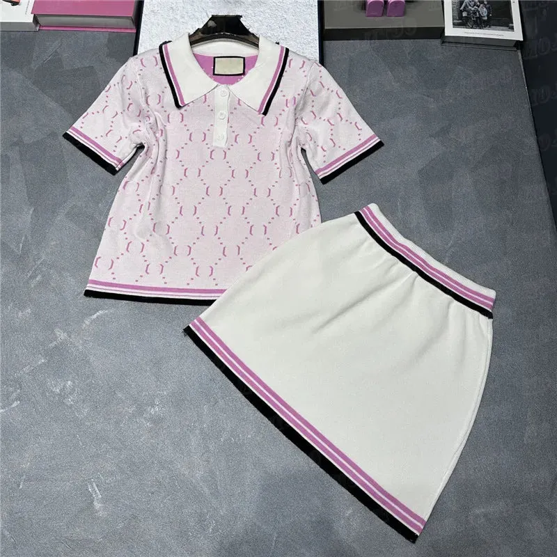 Classic Letter Knits Tees Tops Skirts Womens Clothing Suit Fashion Polo Shirts Knitted Short Dress Two Piece