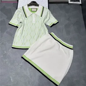 Classic Letter Knits Tees Tops Skirts Womens Clothing Suit Fashion Polo Shirts Knitted Short Dress Two Piece