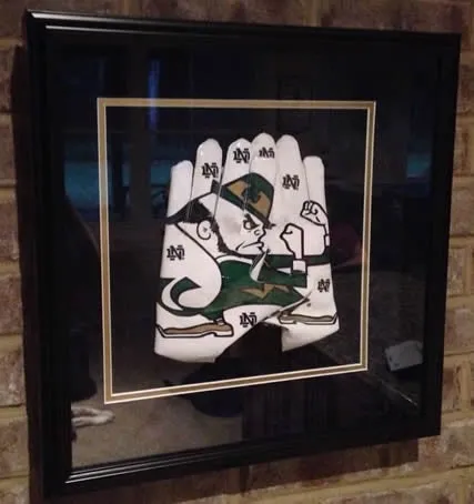 Framed Notre Dame Fighting Irish Adidas Smoke Receiver Gloves