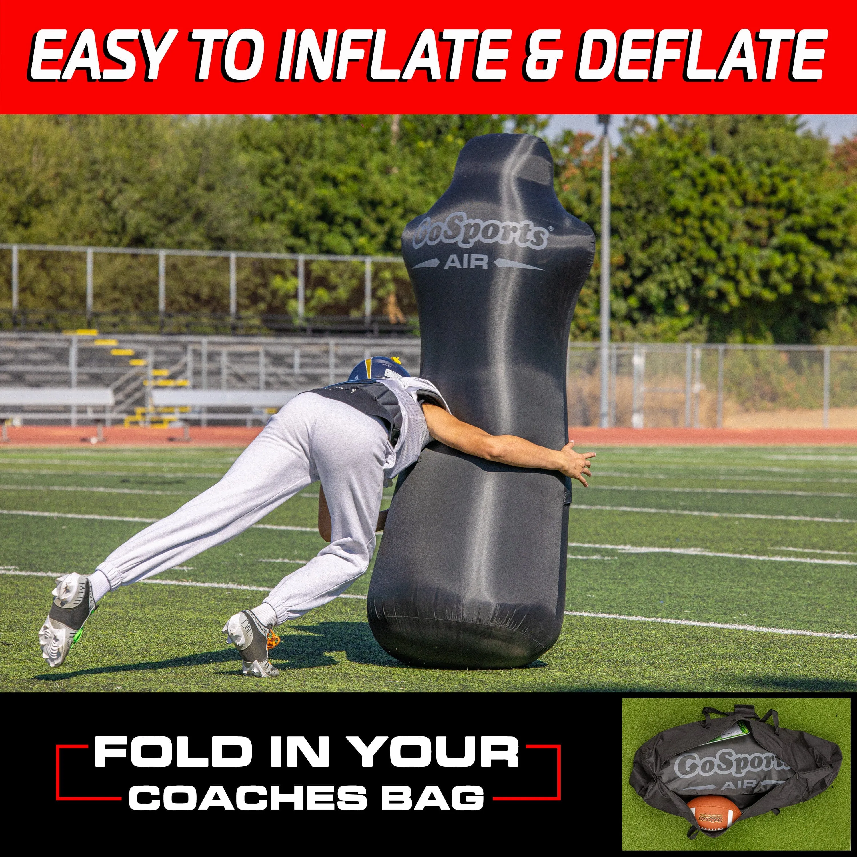 GoSports Football Blocking and Tackling Dummy with Water Weighted Base - Football Training Equipment for Practice - 6 ft Tall Inflatable