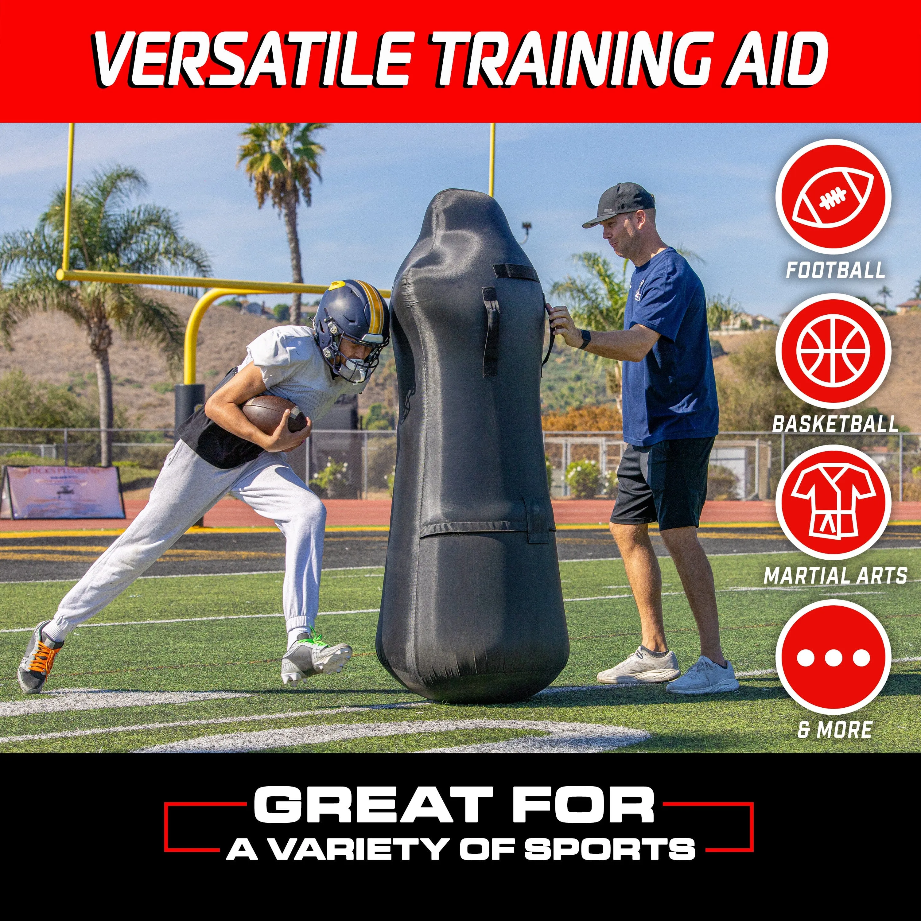 GoSports Football Blocking and Tackling Dummy with Water Weighted Base - Football Training Equipment for Practice - 6 ft Tall Inflatable