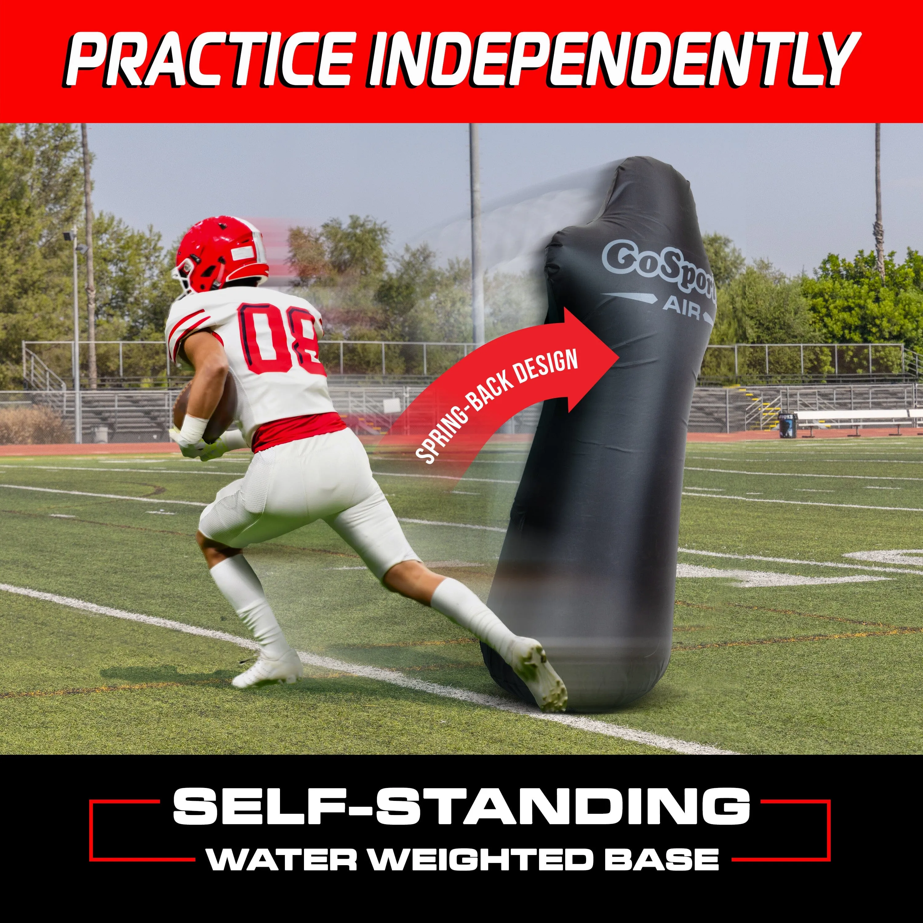 GoSports Football Blocking and Tackling Dummy with Water Weighted Base - Football Training Equipment for Practice - 6 ft Tall Inflatable