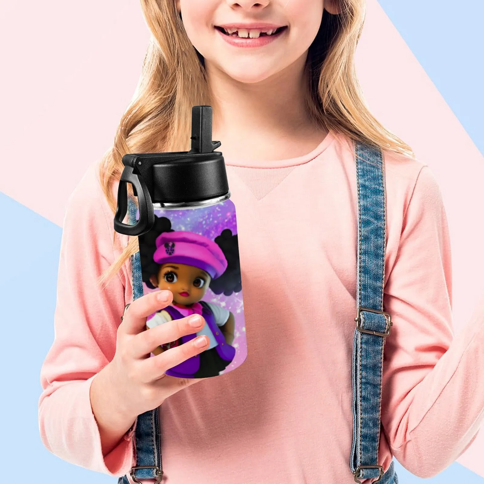 Lalibella "Full of Love "Tumbler Kids Water Bottle with Straw Lid (12 oz)