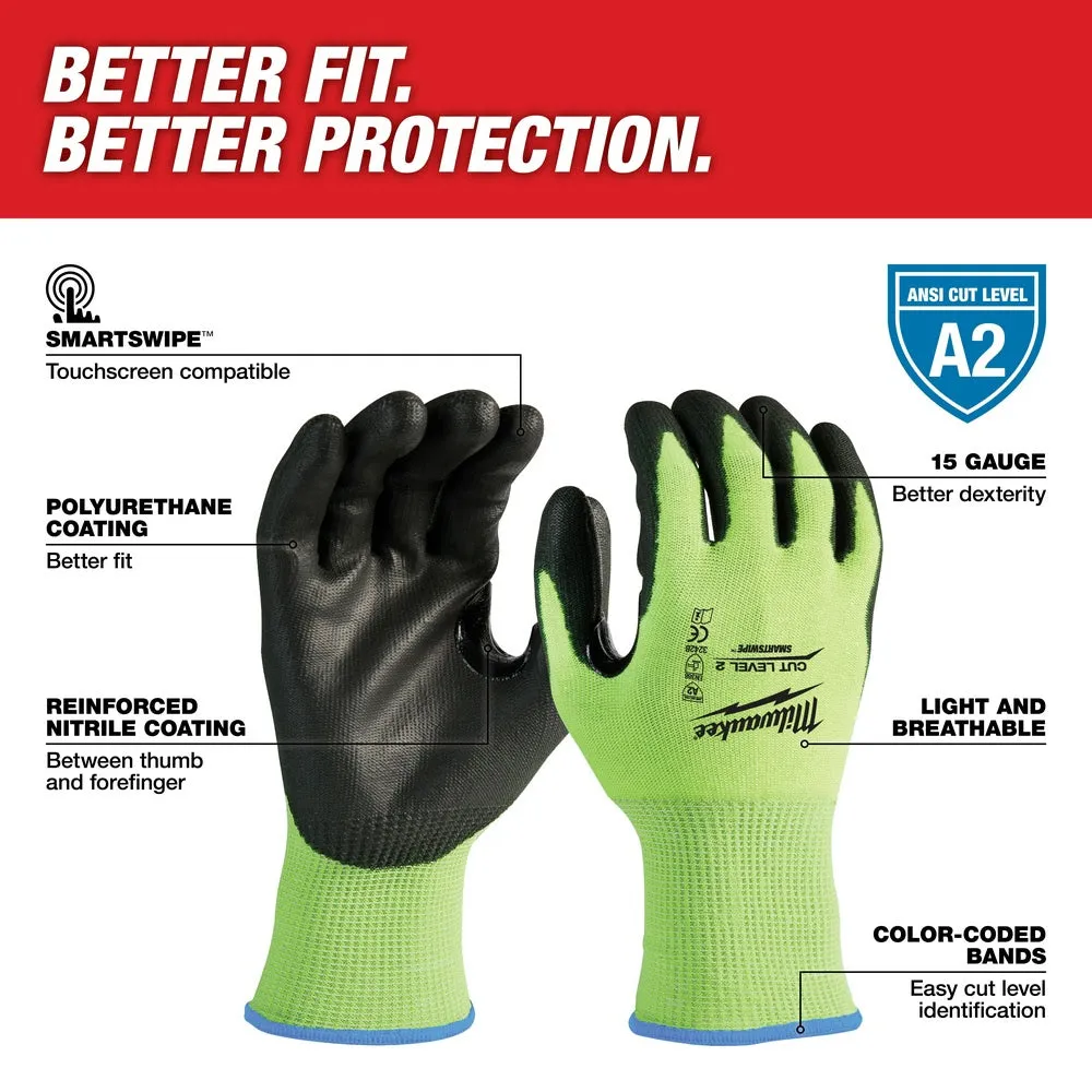 Milwaukee 48-73-8923  High Visibility Cut Level 2 Polyurethane Dipped Safety Gloves - X-Large