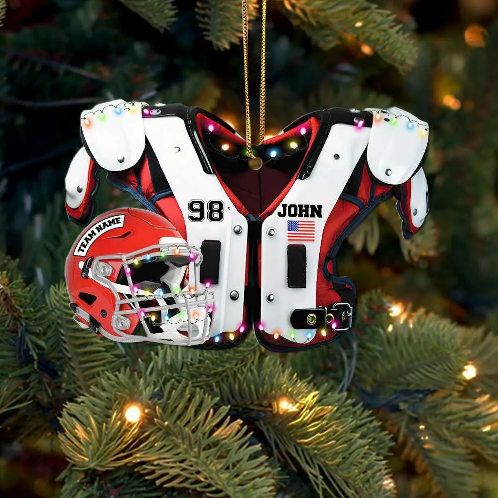 Personalized American Football Christmas Ornament, Custom Football Shoulder Pads And Helmet Acrylic Ornament, Gift For Football Lover ORH1710N
