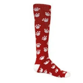 Red and White Paw Prints Athletic Knee High Socks (Small)