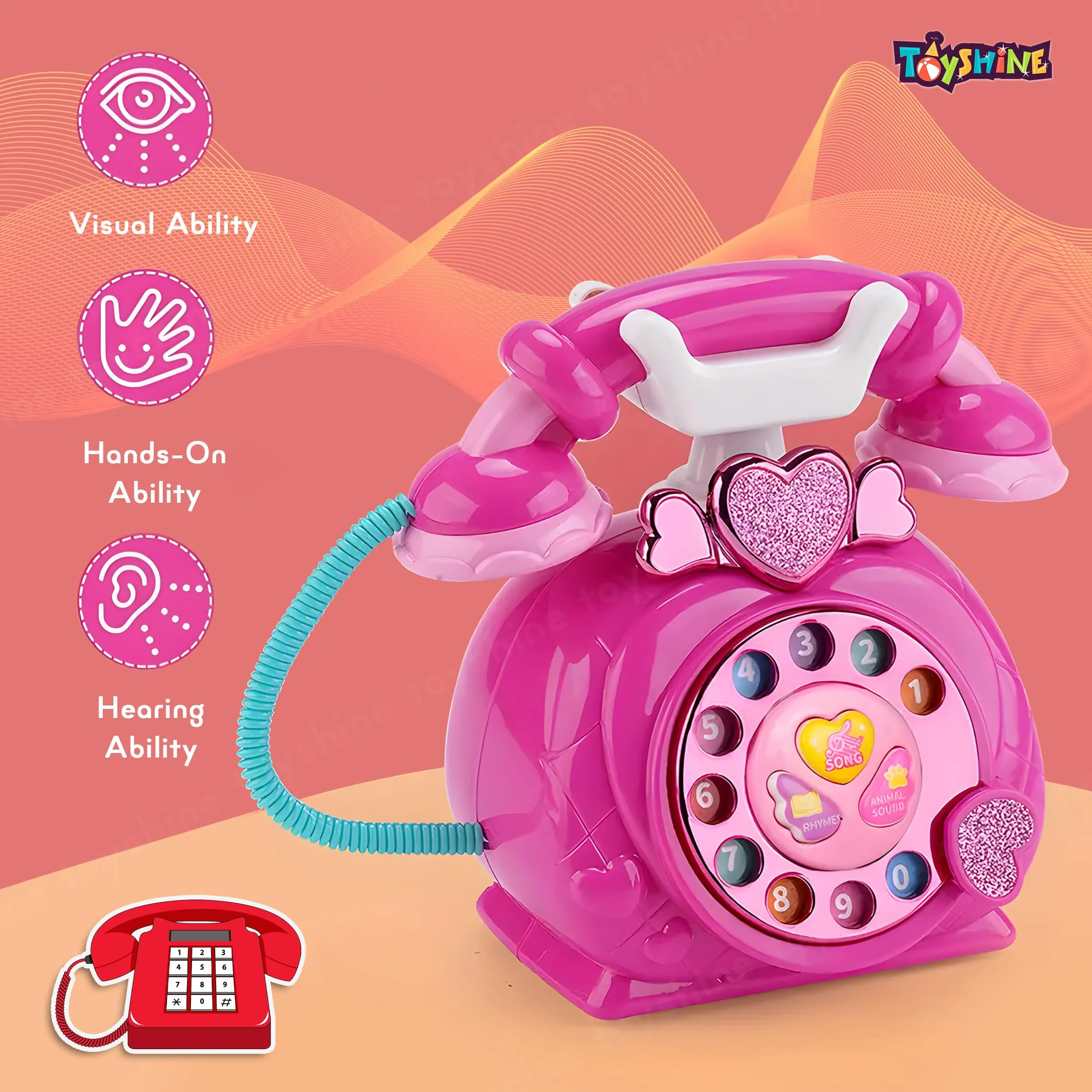 Toyshine Vintage Electronic Multifunctional Rotary Landline Pretend Toy Phone for Kids Early Educational Skills Training Toy Birthday Gift