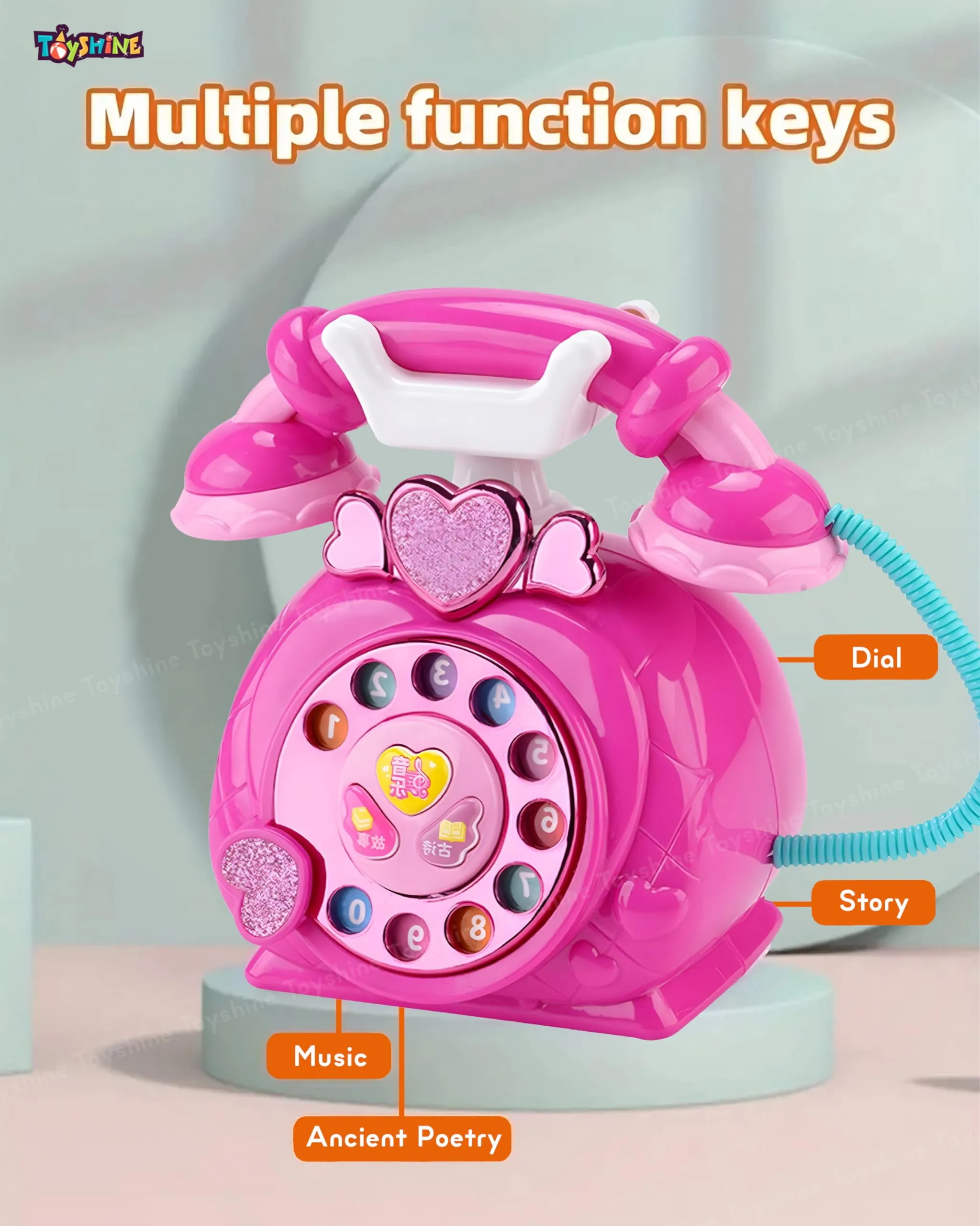 Toyshine Vintage Electronic Multifunctional Rotary Landline Pretend Toy Phone for Kids Early Educational Skills Training Toy Birthday Gift