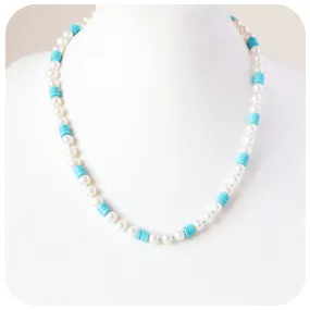 White Fresh Water Pearl and Turquoise Necklace
