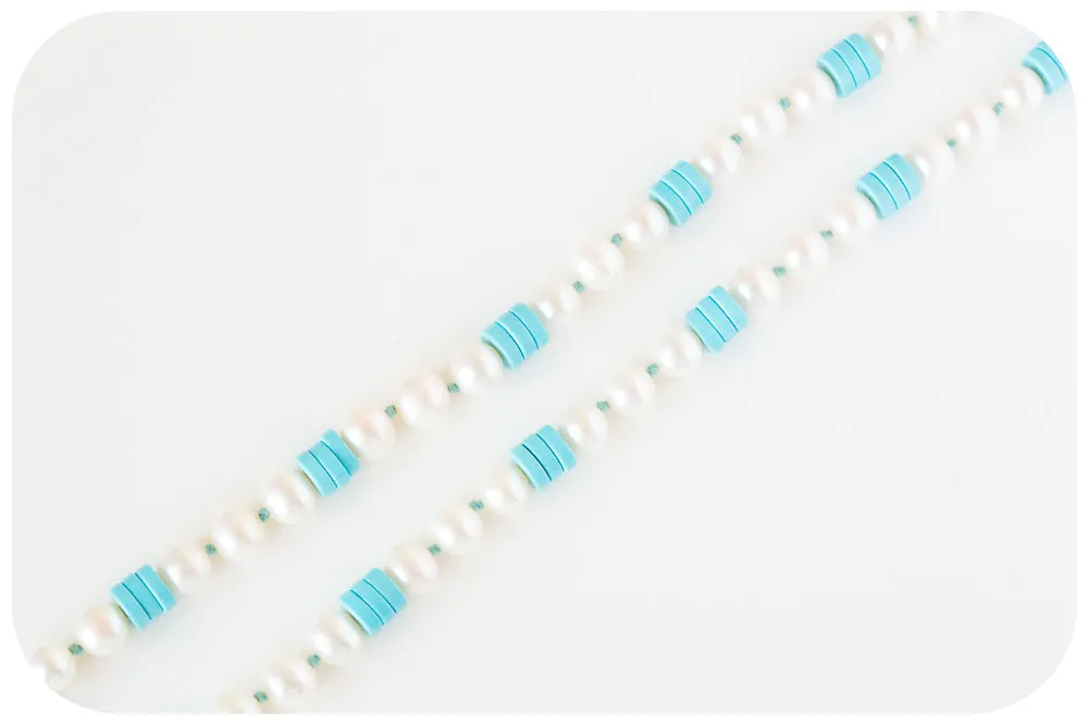 White Fresh Water Pearl and Turquoise Necklace