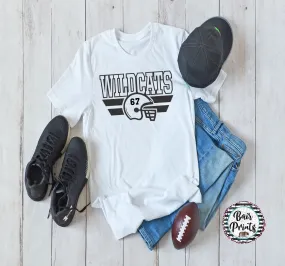 Wildcat Helmet Tee with Number. Adult Tee Shirt Multiple Colors Available.