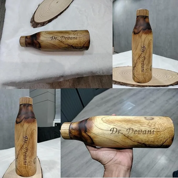 Wooden   Copper Water Bottle - 500ml