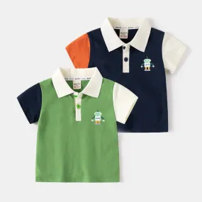 xiangtuibao  Children's Short-Sleeved T-shirt  Summer Korean Style Children's Clothing Boys' Color Matching Sleeve Short-Sleeved Polo Shirt Baby Cartoon Top